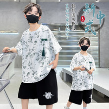 男童洋气薄款套装2024新款儿童夏季中大童中国风休闲短袖两件套潮