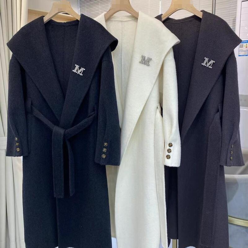 High-End Hooded Double-Sided Woolen Outwear for Women 2025 New Design Elegant Long Wool Outwear