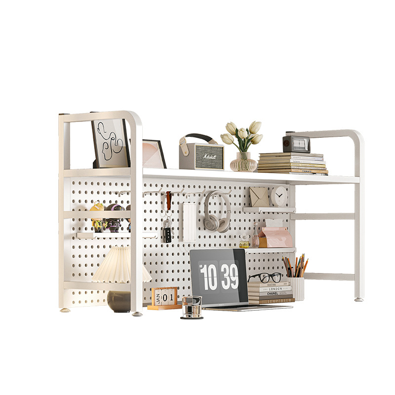 Escritorio Tablero de agujero Estantería de hierro forjado Estante de escritorio Estante de almacenamiento en capas de dormitorio Estante de almacenamiento Escritorio Estante de acabado para el hogar