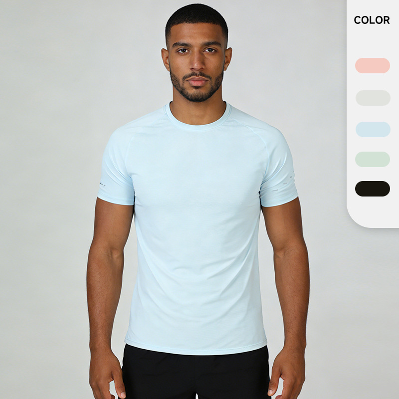 2026 European and American Cross-Border Summer Men's Ice Silk Quick-Dry Breathable Solid Color Casual Sports Outdoor Ice-Feel Short-Sleeve Shirt