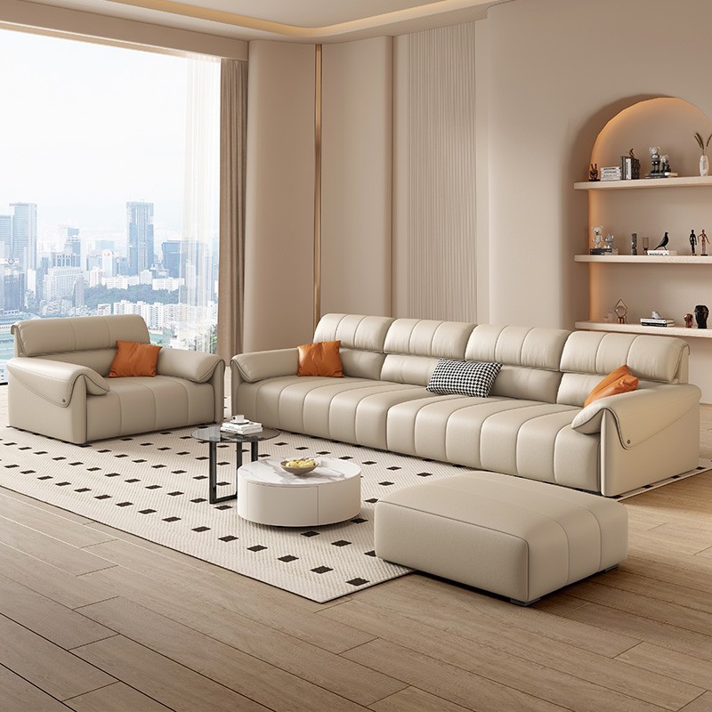 Piano llave eléctrica sofá de cuero multifuncional sala de estar de piel de vaca italiano minimalista apartamento grande y pequeño sofá cama retráctil