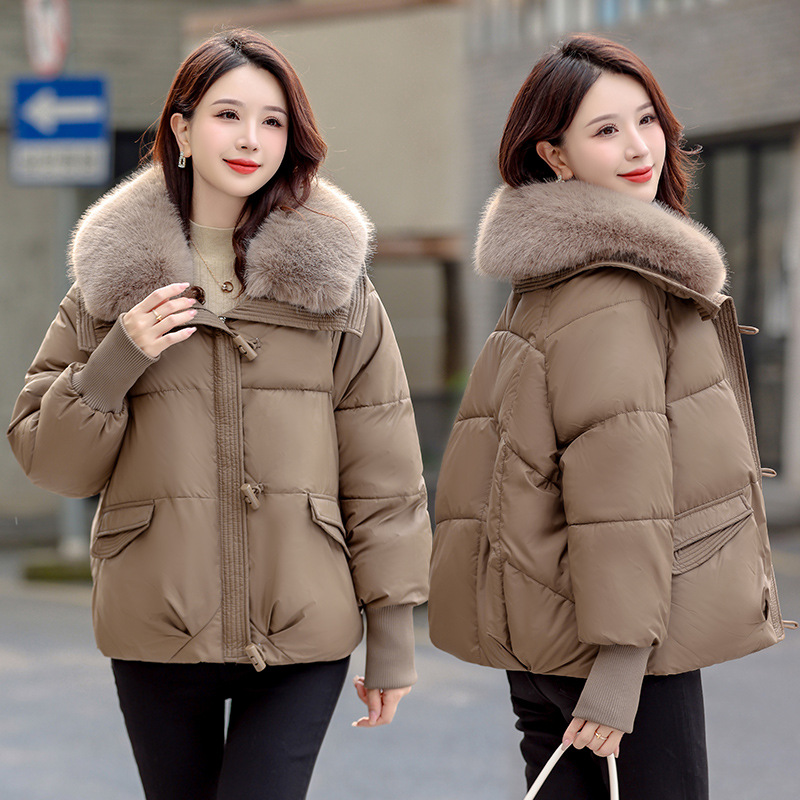 Comercio exterior corto de pluma de algodón para mujeres 2024 invierno nueva moda suelta Meirade cuello de pelo grueso abrigo cálido image 4