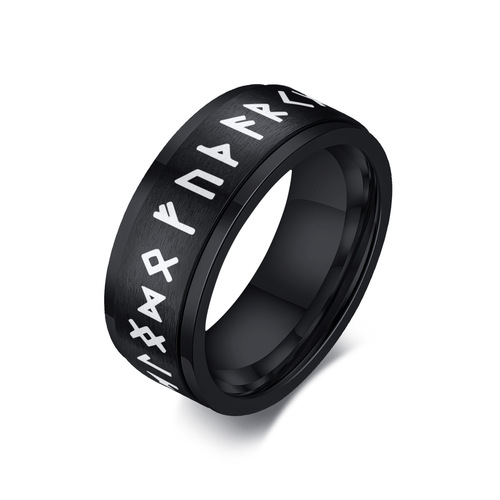Men's Stainless Steel Viking Symbol Rotatable Ring Black 8mm Jewelry Accessories Wholesale R-574