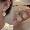 Fashionable universal advanced earrings from pearl with bow, silver needle, flowered, high-quality style, silver 925 sample