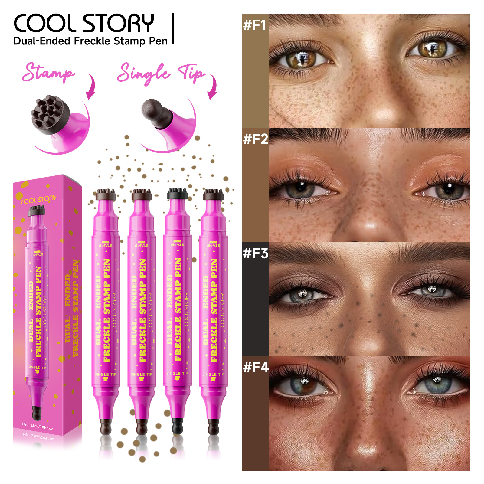 Coolstory Double-Ended Freckle Pen, Spot Freckle Pen, 2N1 Stamp Contouring Pen, Natural Simulation, Waterproof, Sweat-Resistant, Long-Lasting