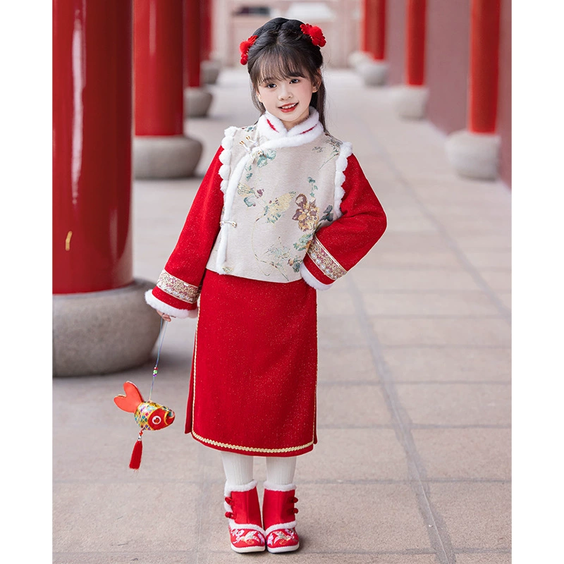 Национальный прилив в китайском стиле детский чонсам юбка бархат утолщена