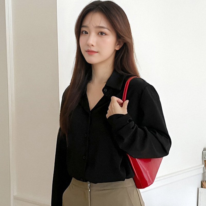 春秋款上衣百搭设计感小众女士衬衫复古港味长袖纯色职业百搭衬衣|undefined