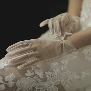 新娘结婚礼手婚纱礼仪服装饰短款透明吊珠性感时尚白色写真拍照旅