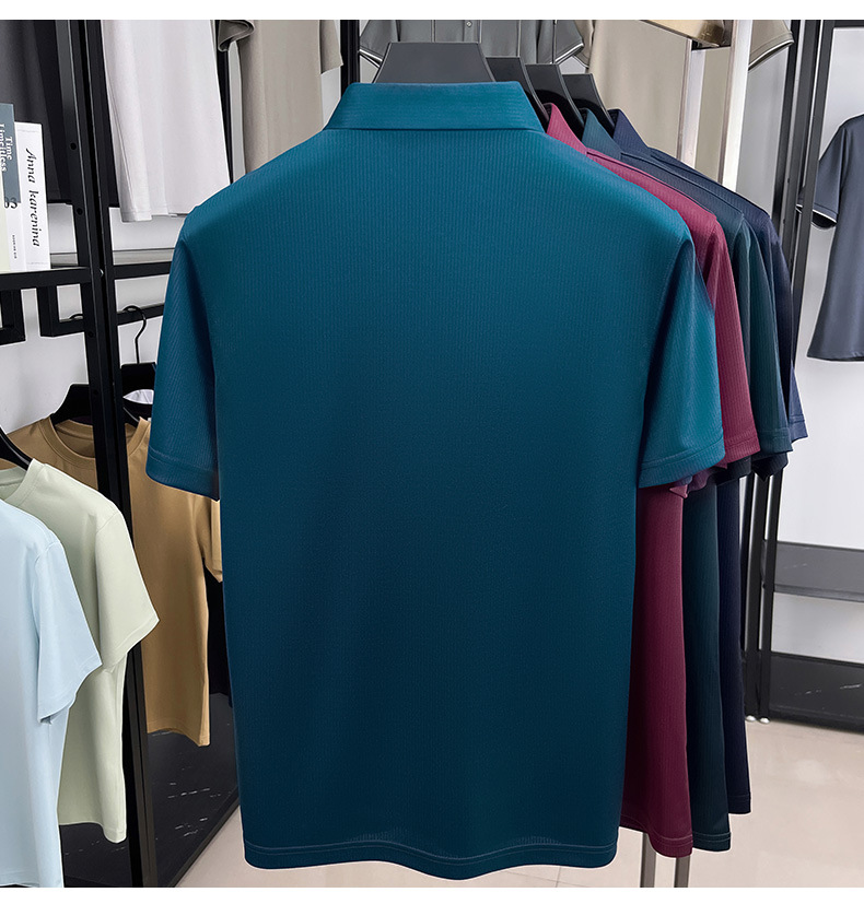 Áo polo nam tay ngắn lụa tơ tằm cao cấp phong cách công sở — Xanh đậm 15580 chi tiết 13