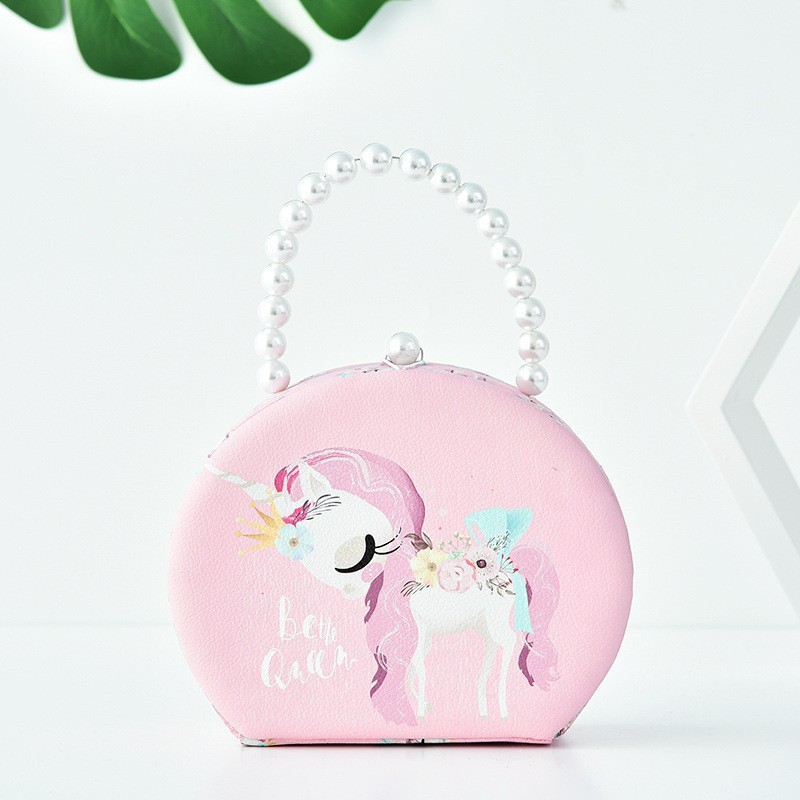 精致女孩首饰收纳盒戒指项链口红穿戴甲小饰品盒圆形珍珠手提皮包