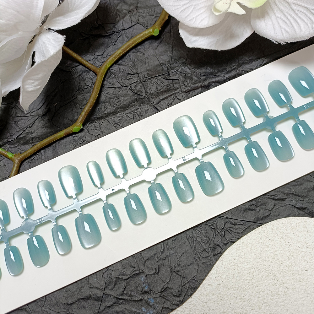 30 piezas de parche de manicura de rayas, color sólido dulce, nuevo estilo, uñas de desgaste, ojos de gato encantadores de alta gama, uñas postizas image 4