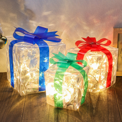 Cross-border Christmas gift box 3-piece set, foldable Christmas gift box, Christmas decoration light box, glowing head gift box