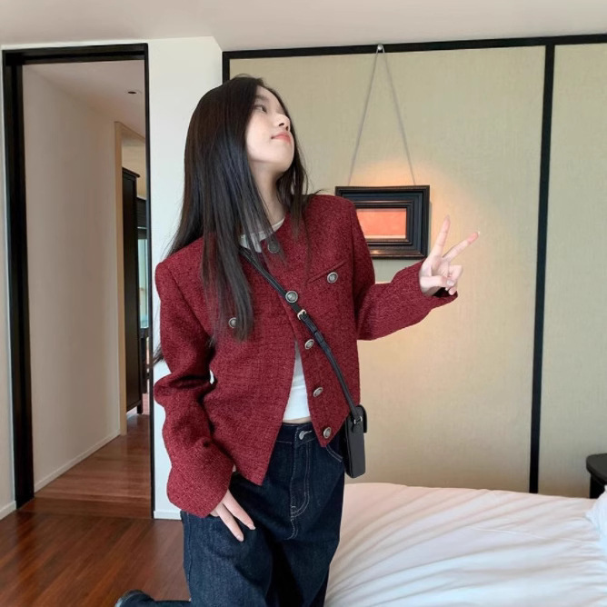 Xiaoxiangfeng 韓国スタイルの女性用ジャケット、2025年春秋の新作、レトロカジュアルショートスタイル、ニッチな気質、セレブ向けトレンディートップス|undefined