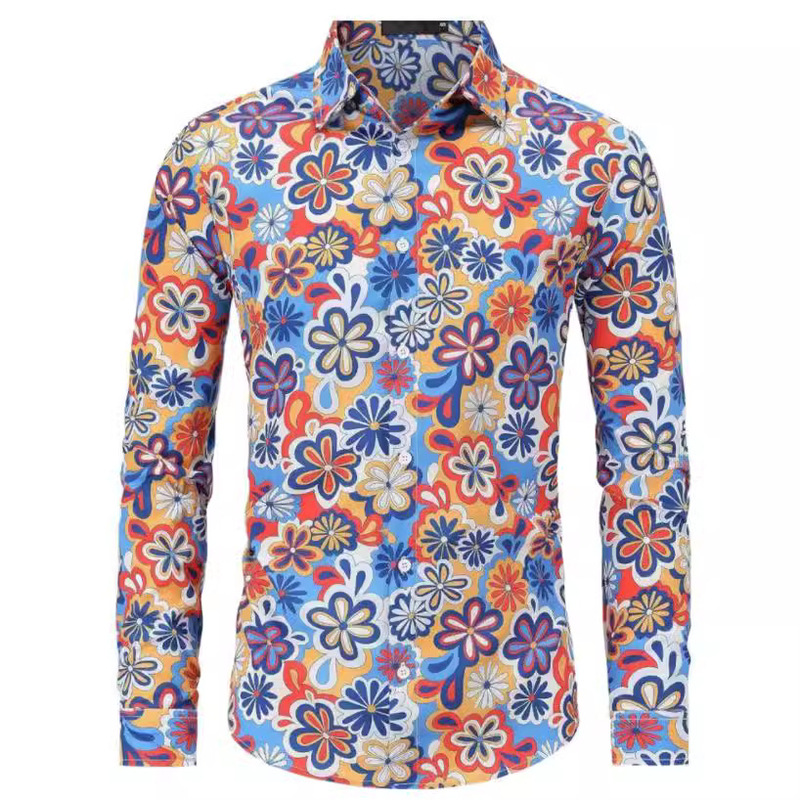 Amazon Halloween Hippie Men 70 s Disco Hip Hop Button Floral Retro Long Sleeve Shirt