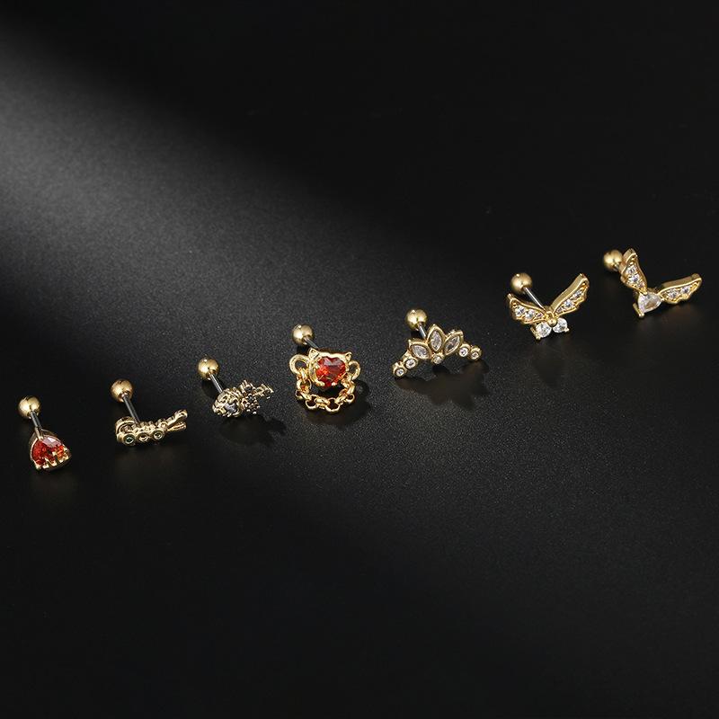 Daily Occasion Stainless Steel Material 1 Piece Simple Style Heart Shape Stainless Steel Inlay Zircon Ear Studs
