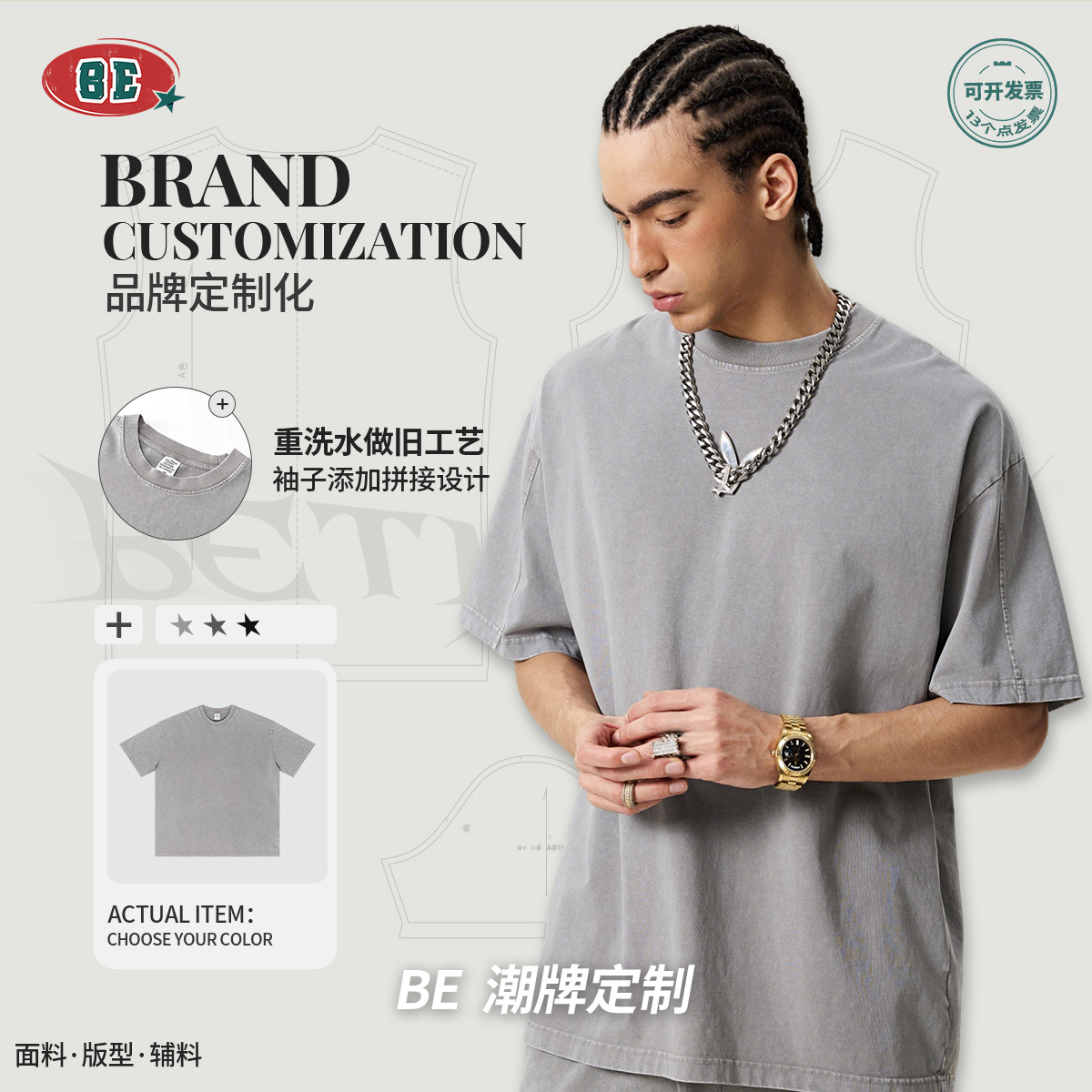 Be Hombres| 2025 verano retrógrado nostálgico tela de doble hilo camiseta de manga corta para hombres suelta gran blusa de manga de costura image 1