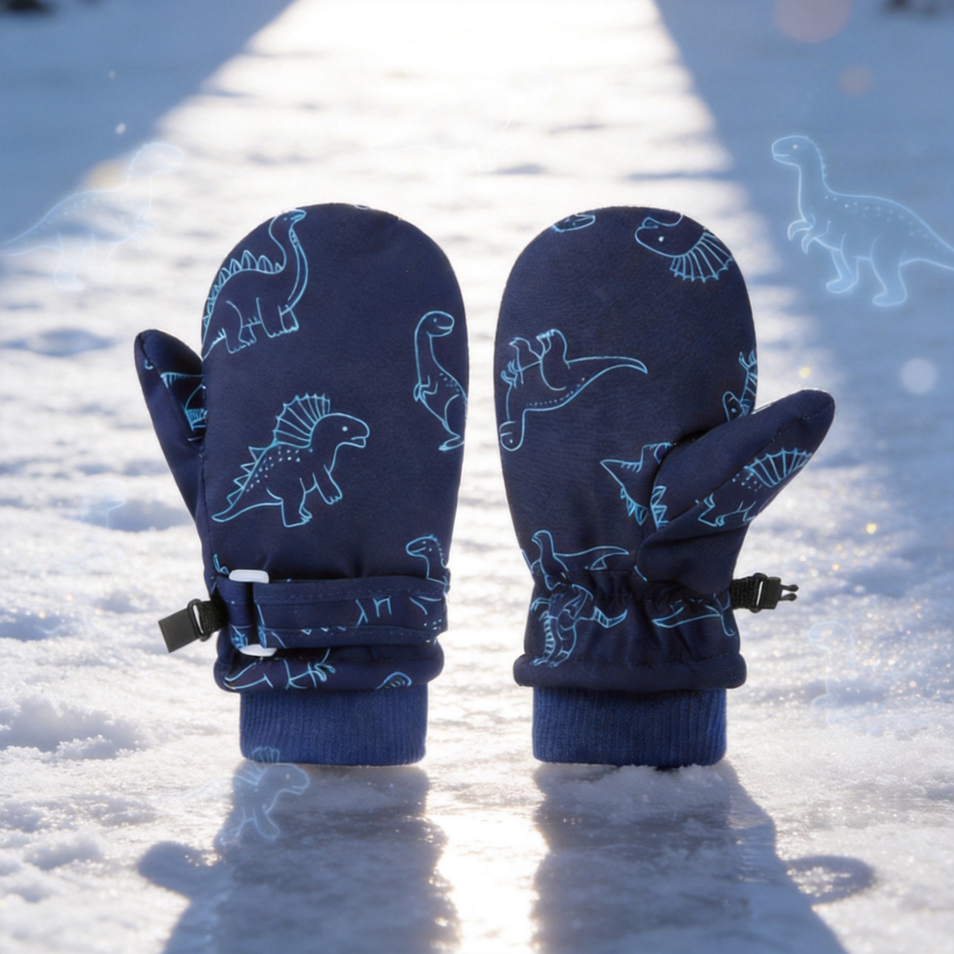 New cross-border children's ski gloves, quick-drying waterproof fabric, autumn and winter baby gloves with fleece lining and thickened design, cartoon print