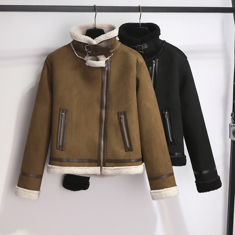 Sheepskin One-Piece Lamb Fur Outwear for Women 2025 Winter Suede Motorcycle Jacket High-End Warm Outwear