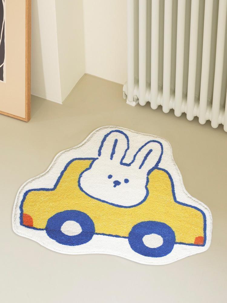 Korean-style cute bunny bathroom mat, absorbent faux cashmere mat, non-slip and easy-to-clean foot mat for bathroom entrance