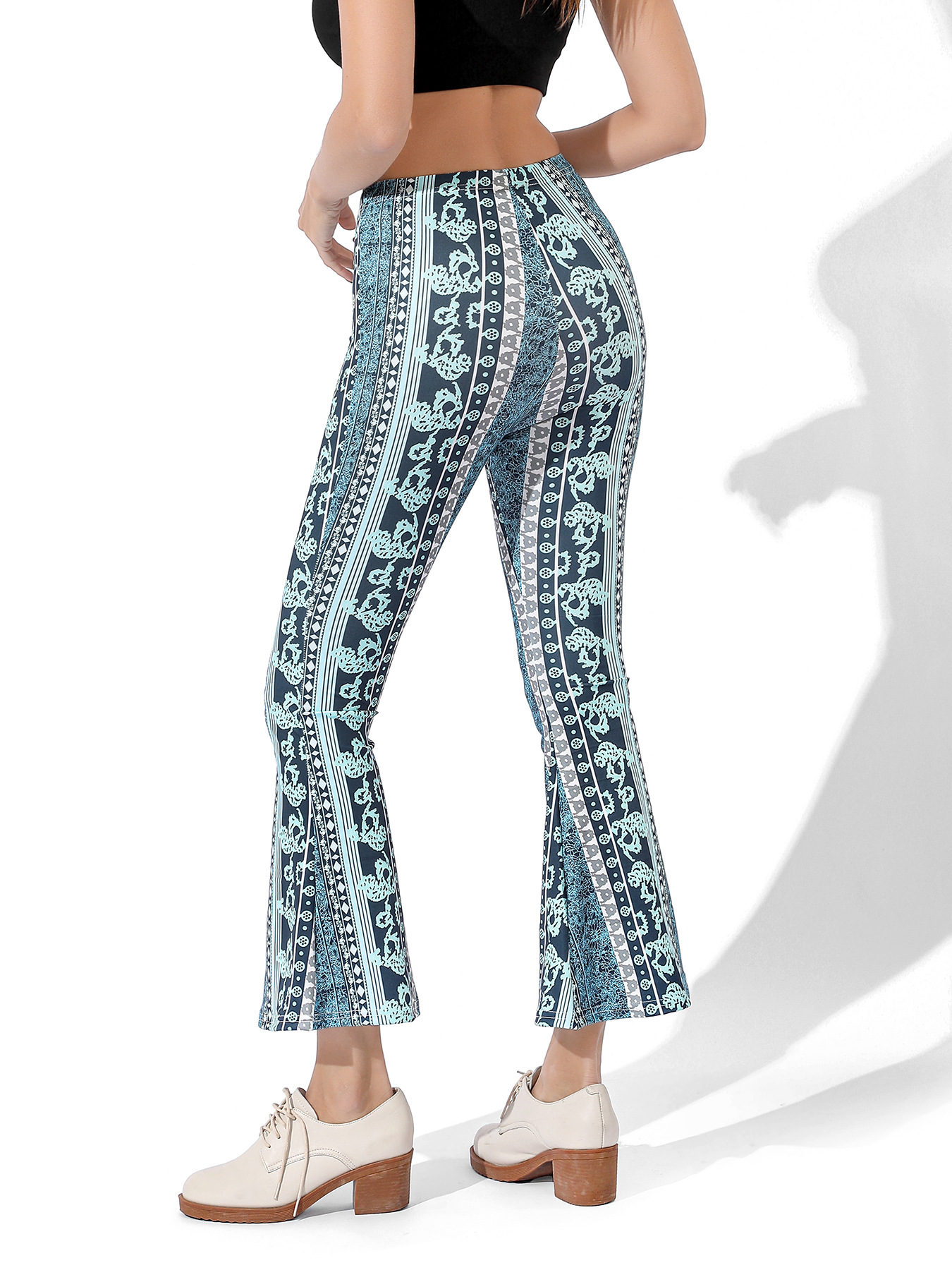 Pantaloni da yoga da donna stampa digitale elasticizzati allenamento per la danza shopping casual piccoli pantaloni da yoga freschi leggings con fondo a zampa d'elefante_voghion.com