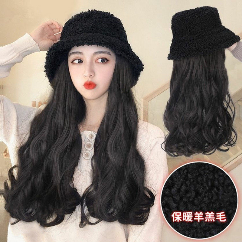 Spot wig women's autumn and winter lamb wool hat big wave wig one-piece simulation long curly hair support a generation of hair