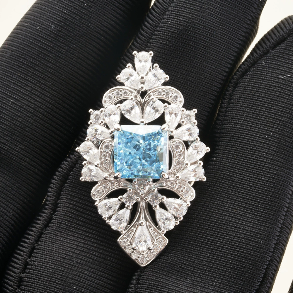 2-каратный Raydion Diamond Cut Blue High Carbon Diamond Подвеска из стерлингового серебра с толстым покрытием Инкрустация Импортированный Высокоуглеродистый бриллиант