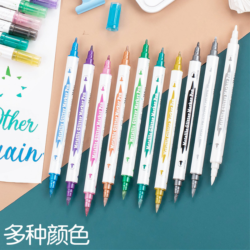 Dual-tip metal paint pen, soft-tip fine-tip pen, acrylic marker, student art supplies, for doodling, journaling, and highlighting