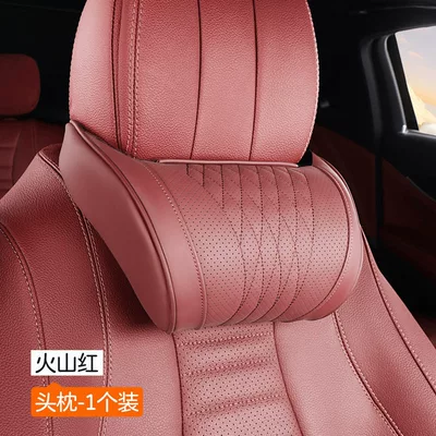 pillow, cushion, universal car headrest – Headrest - volcano-red-nappa-memory-foam-headrest