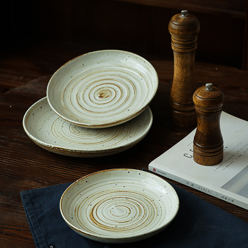 Yilongxuan Coarse Pottery Threaded Plate Household Dish Fruit Plate Ceramic Dish Rice Plate Thickened Japanese Plate Yilongxuan Coarse Pottery Threaded Plate Household Dish Fruit Plate Ceramic Dish Rice Plate Thickened Japanese Plate