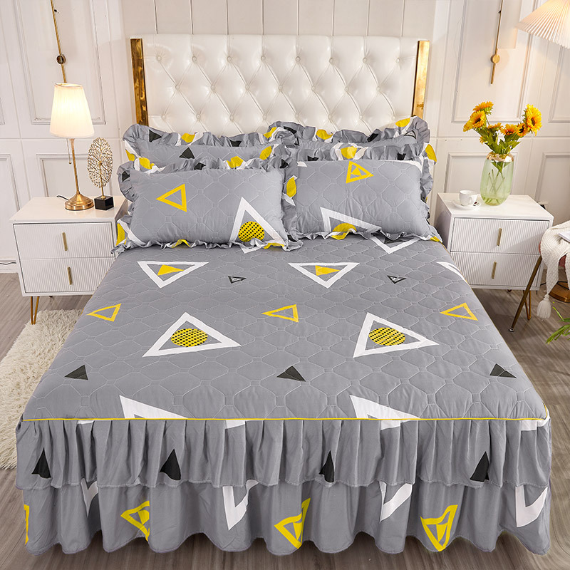 Transfronterizos encaje vestido de cama de estilo coreano encaje de algodón grueso cama de filamento molienda cama de acolchón polvo cubierta de cama al por mayor