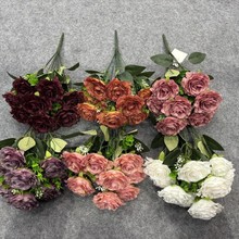 新款仿真12叉绢布花现代家庭园艺装饰假花婚庆酒店仿真花拍摄道具