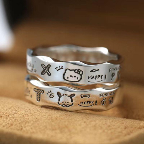 Cartoon Minimalist Doodle Ring for Women, Sweet and Cute Personality Ring, Unique Design Open Ring, Versatile and Elegant Finger Accessory