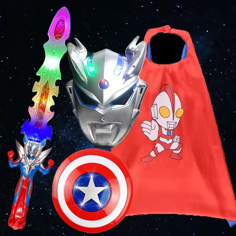 Glowing Ultraman Zero Children's Mask, Glowing Ultraman Tiga Helmet Mask, Zero Boy Weapon Toy Sword Set Glowing Ultraman Zero Children's Mask, Glowing Ultraman Tiga Helmet Mask, Zero Boy Weapon Toy Sword Set