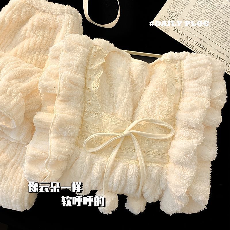 산호 벨벳 잠옷 여성의 가을과 겨울 기모 두꺼운 플란넬 달콤한 공주 스타일 세트