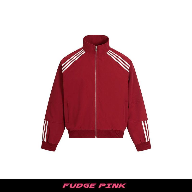 Fudge Pink 25秋季新款美式复古运动装色条设计夹克外套|undefined