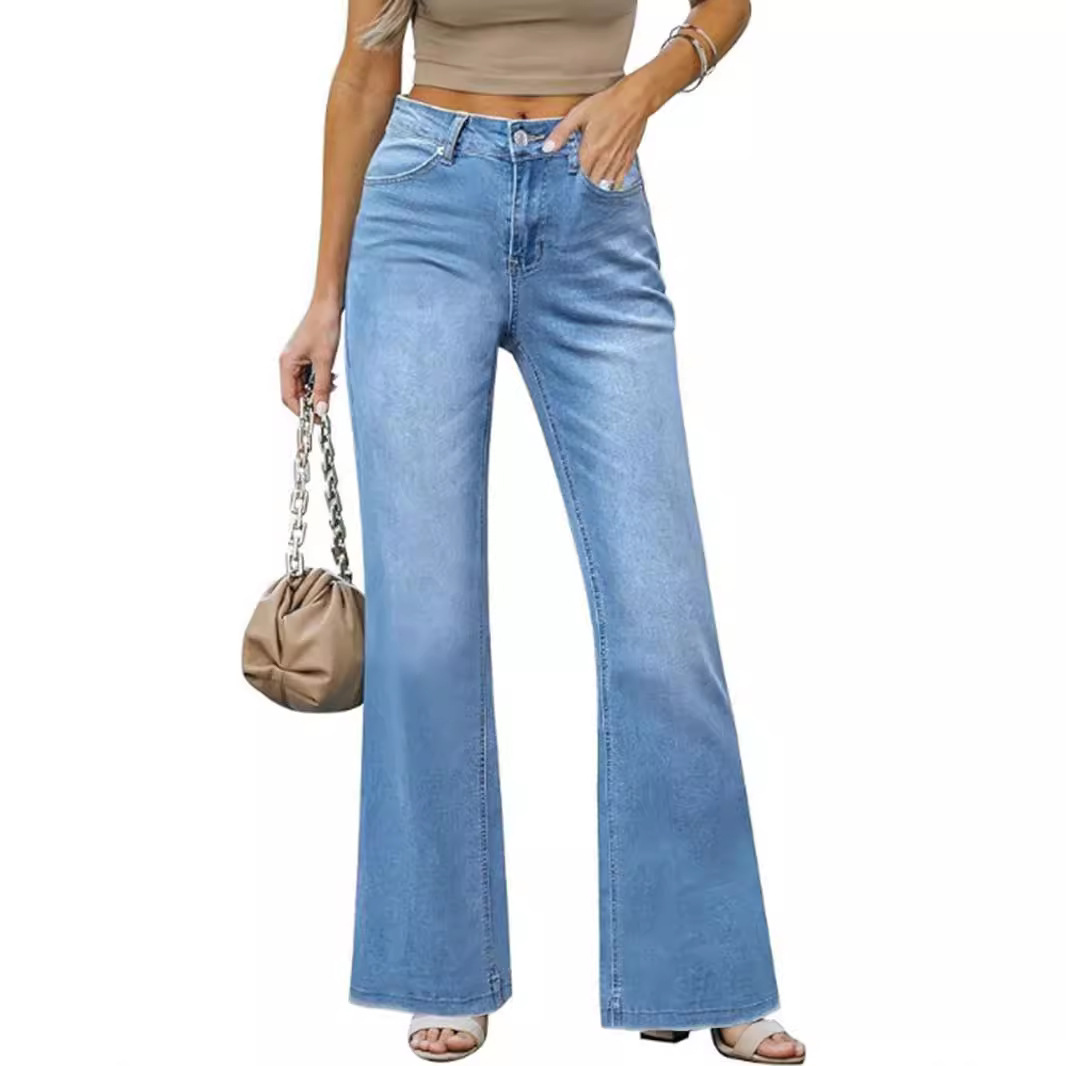 Jeans Acampanados de Tiro Alto para Mujer, Algodón y Spandex, Elástico, con Bolsillos