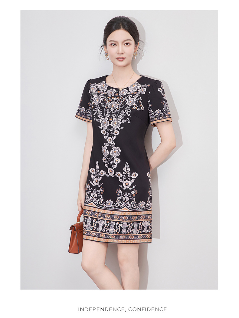 Váy chữ A phong cách Chanel in họa tiết định vị cao cấp, tôn dáng, mùa hè — Màu đen chi tiết 12