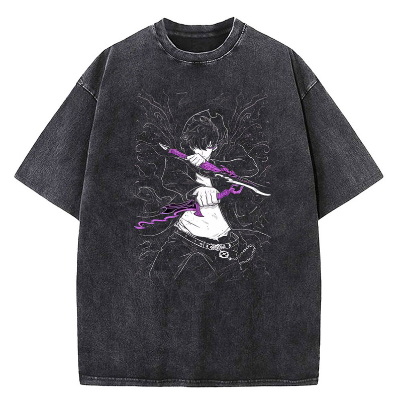 Anime Men's and Women's Retro Washed Cotton T-Shirt Street Clothing Anime Solo Flat Plane Print Top Harajuku Loose Anime Men's and Women's Retro Washed Cotton T-Shirt Street Clothing Anime Solo Flat Plane Print Top Harajuku Loose