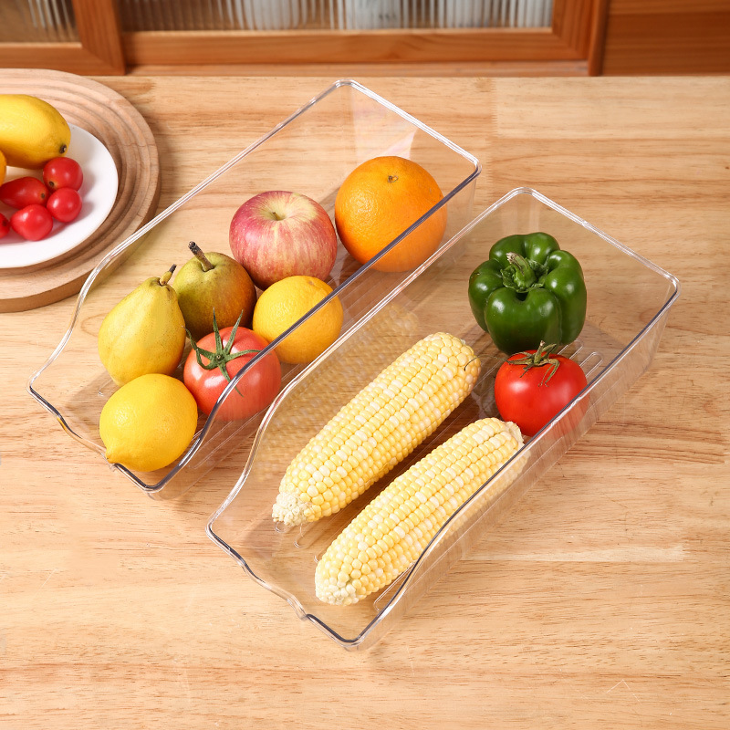 Refrigerador de grado alimenticio caja de almacenamiento de bebidas lata de frutas almacenamiento de almacenamiento rack transparente inclinado caja de acabado