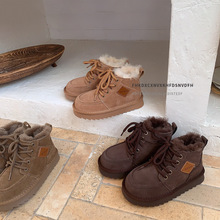 儿童雪地靴冬季女童大棉鞋加绒加厚男童棉靴皮毛一体保暖童鞋真皮