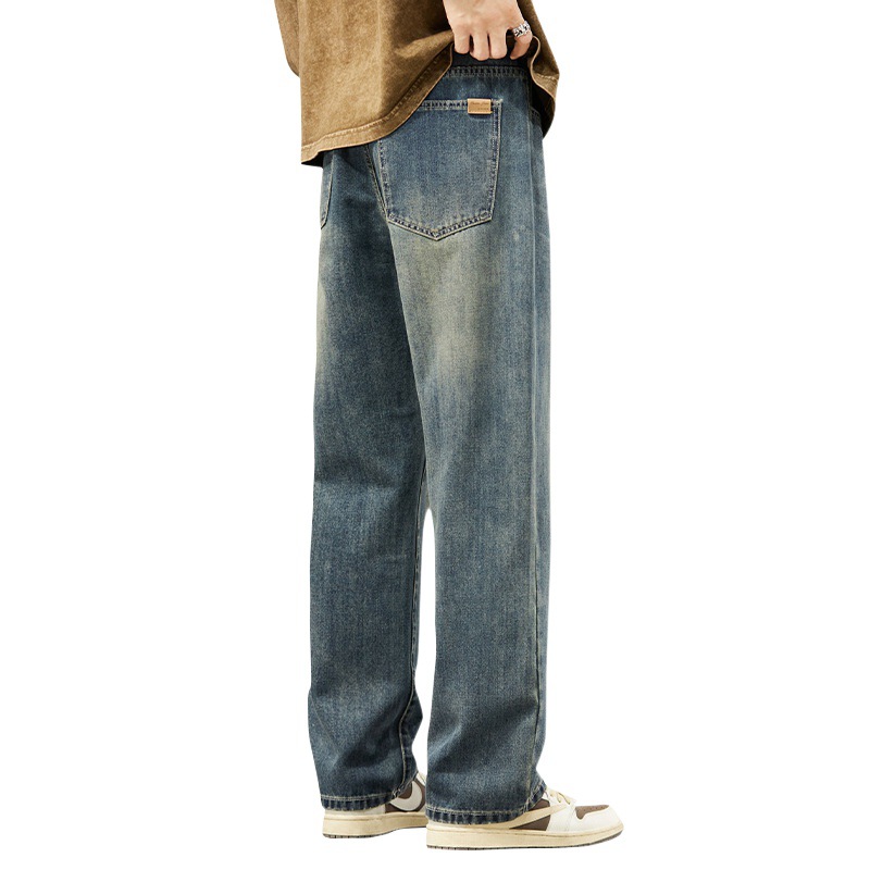 2025 nuevos pantalones jeans de piernas anchas de primavera y otoño marca de moda suelta recta hombre retro americano pantalones casuales largos