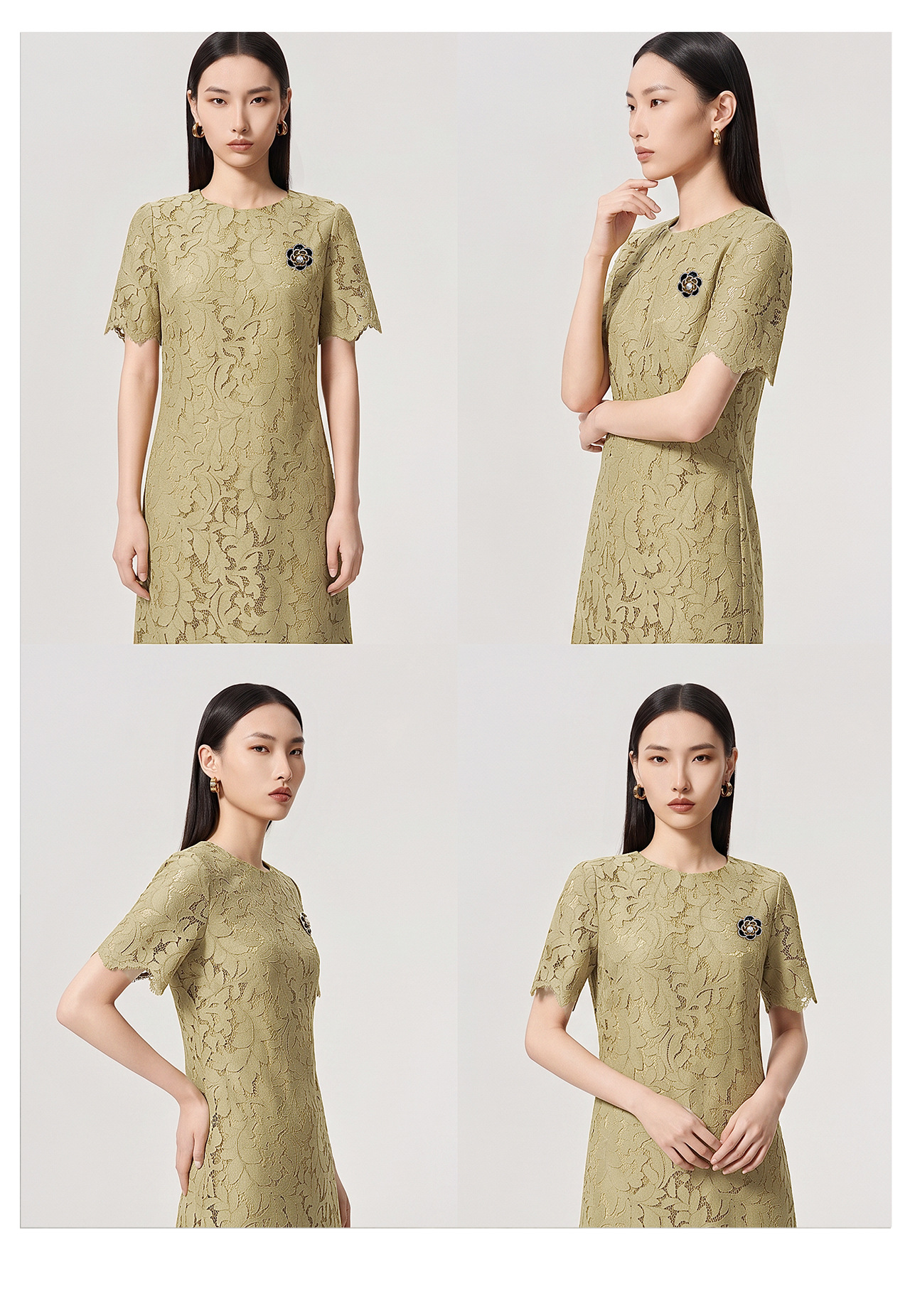 Đầm ren nữ tay ngắn thắt eo kiểu công chúa — màu vàng chi tiết 11