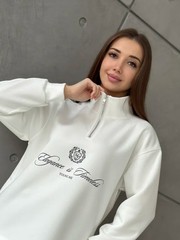休闲简约洋气欧美风百搭通勤字母印花秋冬季加厚半拉链小众卫衣潮