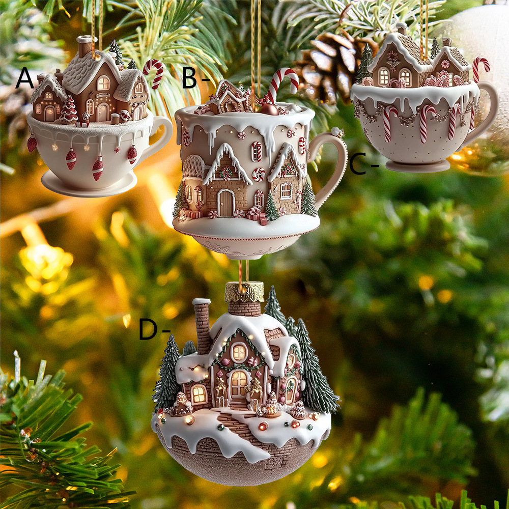 Colgante de Navidad transfronteriza casa de nieve colgante de automóvil taza de café colgante colgante acrílico colgante de interior de automóvil colgante mochila