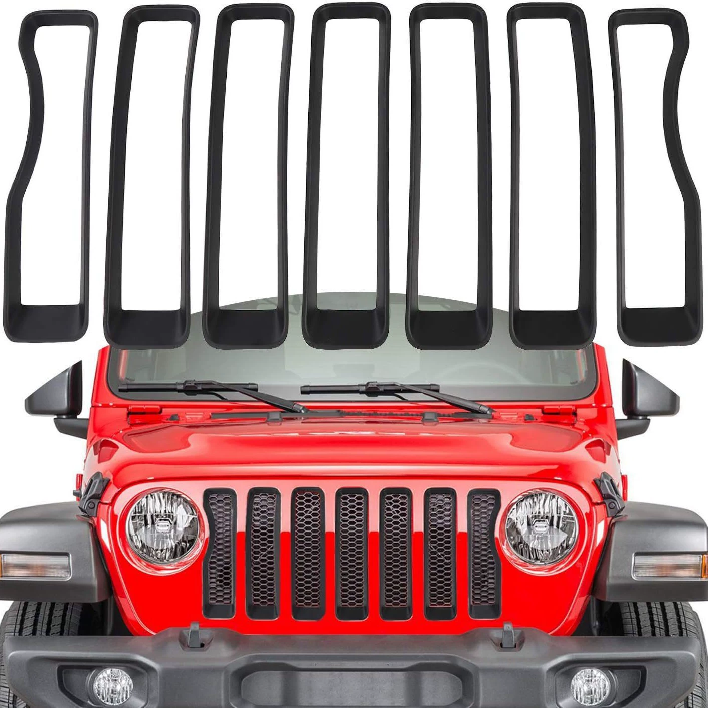 Подходит для моделей Jeep Wrangler 18-23, центральная решетка радиатора JL, модифицированный декоративный ободок центральной решетки радиатора.