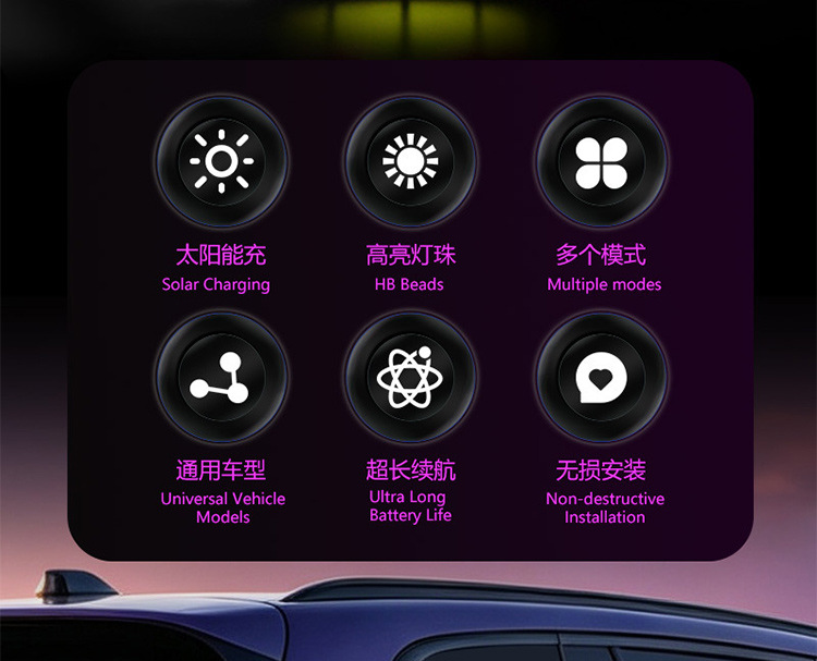 Cross-Border Solar-Powered Car Dynamic Devil Eye Led Expression Light Warning Light for Vehicle Use, No Wiring Required, Ambient Lighting