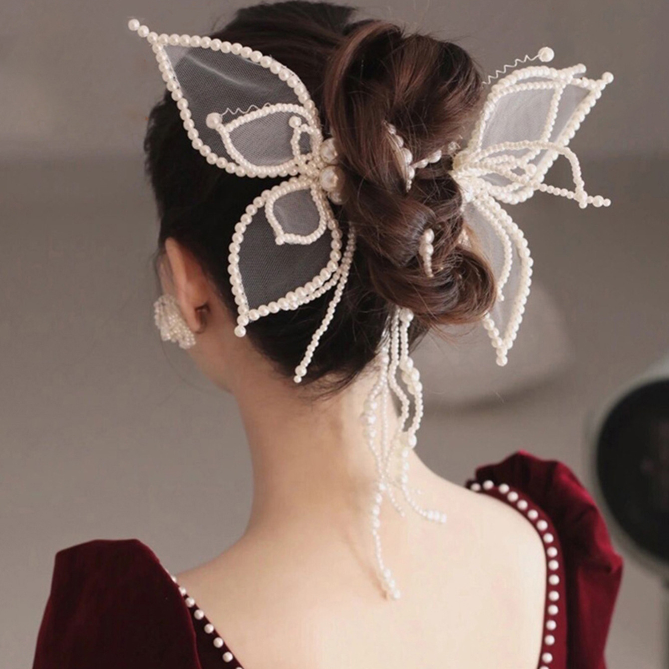 Accessoires De Cheveux De Mariée En Épingle À Cheveux De Papillon De Fil De Soie Fait À La Main De Mode 2 Ensemble display picture 5