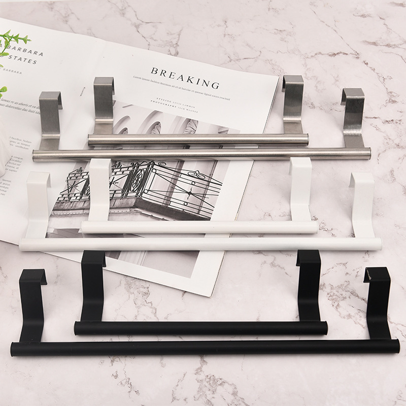 430 Stainless Steel Single-pole Towel Rack Kitchen Bathroom Hole-free Towel Hanging Pole Cabinet Door Back Type Hanging Rack