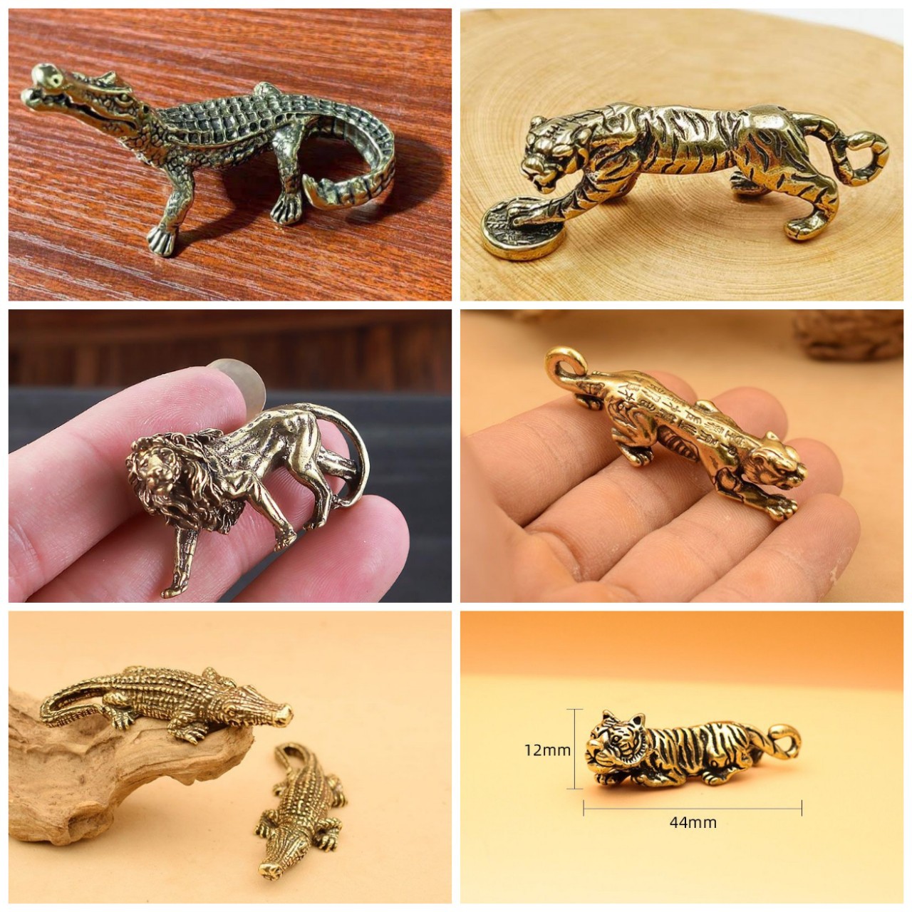 New Animal Vintage Copper Plated Solid Crocodile Keychain Pendant Tiger Office Desktop Ornaments Lion Crafts