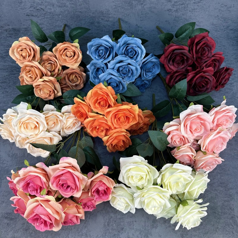 Simulación de 9 grandes ramos de rosas boda decoración del hogar decoración flor de seda transfronteriza hecha a mano adornos de flores falsas al por mayor